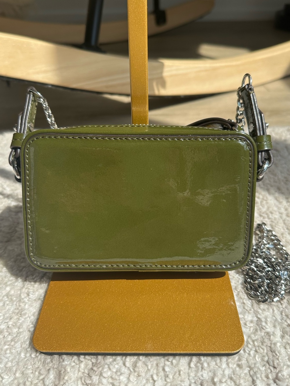 Banana Republic Olive Green Patent Leather Mini Chain Crossbody Bag